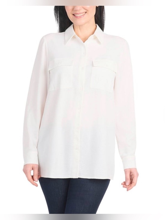 Hilary Radley Tops - NWT Hilary Radley Women's Ivory Button-Front Long Sleeve Shirt XXL